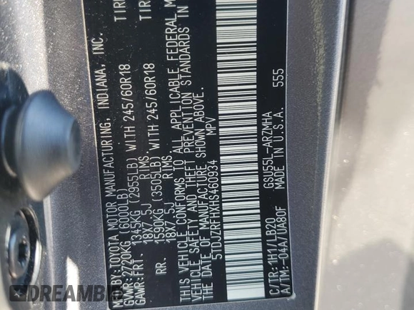 2017 Toyota Highlander XLE with VIN 5TDJZRFHXHS460934, listed as a Copart auction lot 62609385 with 57,809 mi miles and Salvage title. Bid and sale history available at DreamBid. Image 14.