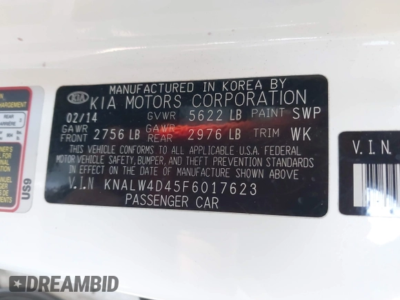 2015 Kia K900 Luxury with VIN KNALW4D45F6017623, listed as a IAAI auction lot 42451838 with 96,225 mi miles and . Bid and sale history available at DreamBid. Image 9.