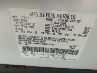 2017 Ford Explorer with VIN 1FM5K8BH4HGB63363, listed as a IAAI auction lot 35157602 with Not provided miles and . Bid and sale history available at DreamBid. Image 9.