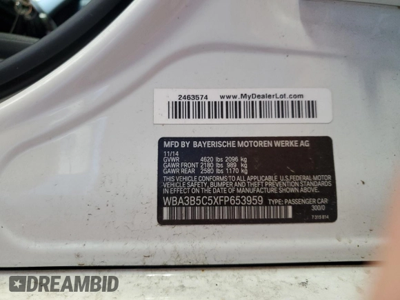 2015 BMW 3 Series 328i xDrive z VIN WBA3B5C5XFP653959, wystawiony jako Copart lot #61956095 z przebiegiem 97 599 mil mil oraz Szkoda całkowita • Salvage title. Historia ofert i sprzedaży dostępna na DreamBid. Obrazek 12.