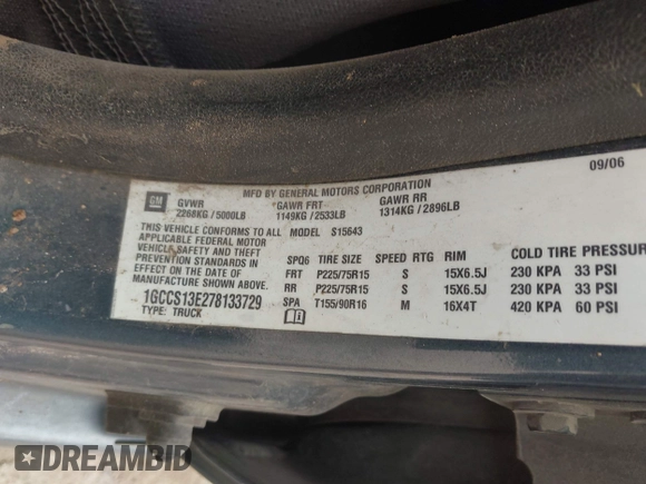 2007 Chevrolet Colorado 2LT with VIN 1GCCS13E278133729, listed as a IAAI auction lot 42075792 with 224,314 mi miles and . Bid and sale history available at DreamBid. Image 9.