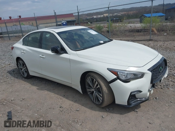 2023 Infiniti Q50 SENSORY with VIN JN1EV7CRXPM540682, listed as a IAAI auction lot 42074399 with 8,086 mi miles. Bid and sale history available at carsss.com. Image 1.
