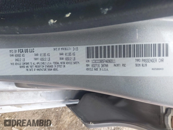 2015 Chrysler 200 S с VIN 1C3CCCBB5FN696911, выставлен на аукционе IAAI как лот 42394373 с пробегом 142 101 миль миль и . История ставок и продаж доступна на DreamBid. Изображение 9.