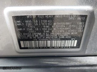 2014 Subaru Outback 3.6R Limited with VIN 4S4BRDNC7E2209350, listed as a IAAI auction lot 41761661 with 156,866 mi miles. Bid and sale history available at carsss.com. Image 9.