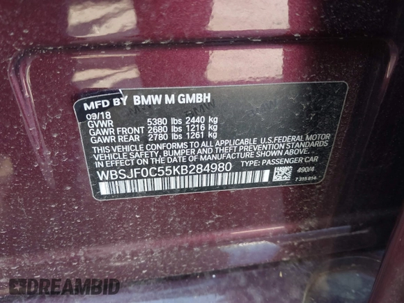 2019 BMW M5 z VIN WBSJF0C55KB284980, wystawiony jako IAAI lot #39406520 z przebiegiem 24 919 mil mil oraz . Historia ofert i sprzedaży dostępna na DreamBid. Obrazek 9.