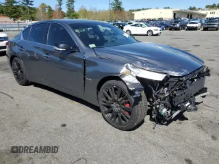 2020 Infiniti Q50 Red Sport 400 with VIN JN1FV7ARXLM660161, listed as a Copart auction lot 54141115 with 78,476 mi miles and Salvage title. Bid and sale history available at DreamBid. Image 4.