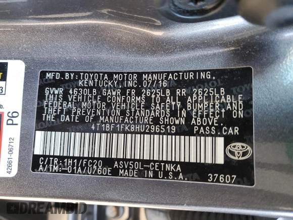 2017 Toyota Camry XLE with VIN 4T1BF1FK8HU296519, listed as a Copart auction lot 48420425 with 105,513 mi miles and Salvage Title. Bid and sale history available at carsss.com. Image 12.