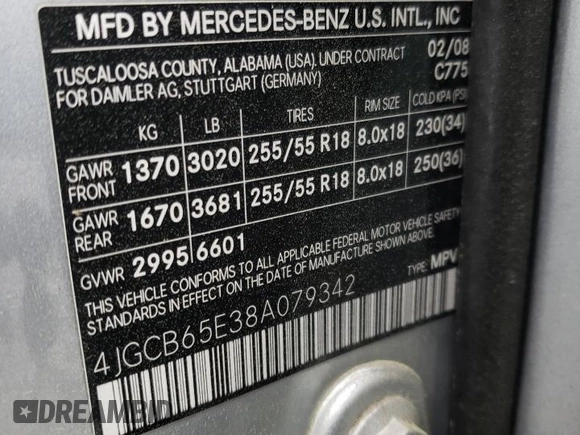 2008 Mercedes-Benz R 3.5L z VIN 4JGCB65E38A079342, wystawiony jako Copart lot #51164955 z przebiegiem 167 547 mil mil oraz Szkoda całkowita • Salvage title. Historia ofert i sprzedaży dostępna na DreamBid. Obrazek 14.