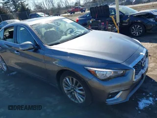 2021 Infiniti Q50 Luxe with VIN JN1EV7BR1MM751041, listed as a IAAI auction lot 41624925 with 52,778 mi miles and . Bid and sale history available at carsss.com. Image 1.