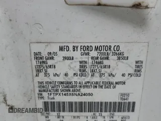 2006 Ford F-150 XLT with VIN 1FTPX145X6NA24050, listed as a Copart auction lot 55394625 with 209,137 mi miles and Salvage title. Bid and sale history available at DreamBid. Image 12.