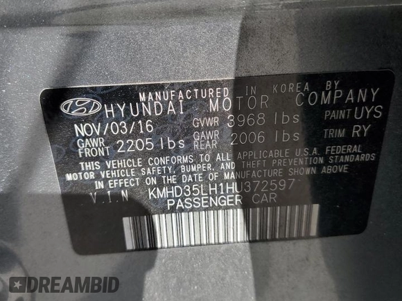 2017 Hyundai Elantra z VIN KMHD35LH1HU372597, wystawiony jako Copart lot #46906835 z przebiegiem 104 794 mil mil oraz Szkoda całkowita • Salvage title. Historia ofert i sprzedaży dostępna na DreamBid. Obrazek 12.