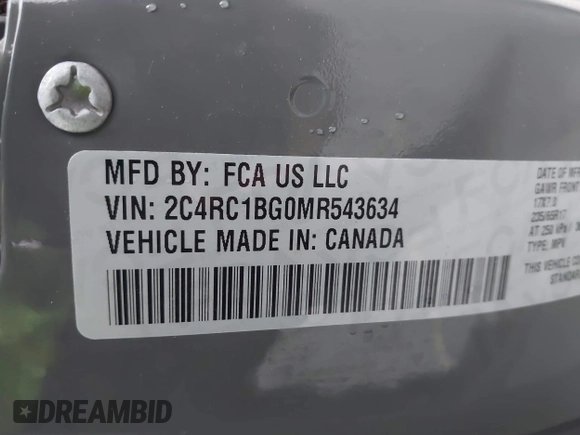 2021 Chrysler Pacifica Touring L with VIN 2C4RC1BG0MR543634, listed as a IAAI auction lot 41513467 with 148,010 mi miles and . Bid and sale history available at DreamBid. Image 9.