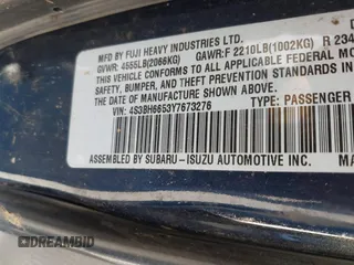 2000 Subaru Legacy Outback with VIN 4S3BH6653Y7673276, listed as a IAAI auction lot 42342698 with 260,875 mi miles and . Bid and sale history available at DreamBid. Image 9.