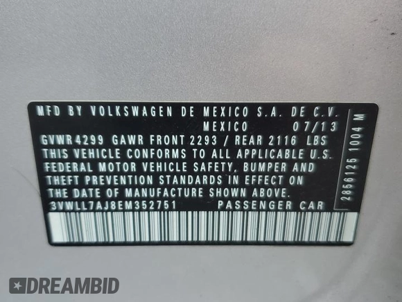 2014 Volkswagen Jetta TDI with VIN 3VWLL7AJ8EM352751, listed as a Copart auction lot 57175065 with 116,342 mi miles and Salvage title. Bid and sale history available at DreamBid. Image 12.