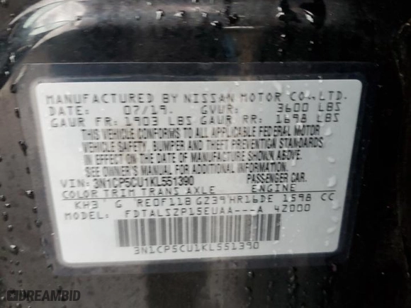 2019 Nissan Kicks S with VIN 3N1CP5CU1KL551390, listed as a Copart auction lot 49888045 with 112,395 mi miles and Salvage Title. Bid and sale history available at carsss.com. Image 13.