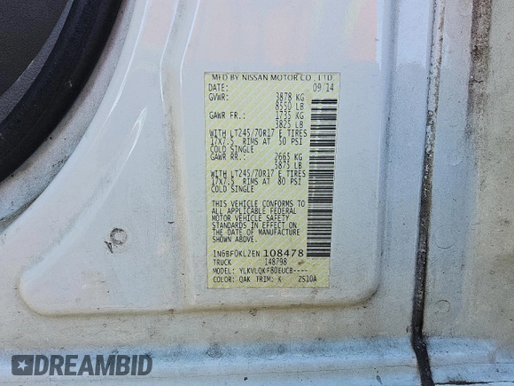 2014 Nissan NV S with VIN 1N6BF0KL2EN108478, listed as a Copart auction lot 86944234 with 153,259 mi miles and Clean Title. Bid and sale history available at carsss.com. Image 12.