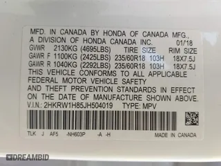 2018 Honda CR-V EX-L with VIN 2HKRW1H85JH504019, listed as a IAAI auction lot 40179782 with 33,878 mi miles. Bid and sale history available at carsss.com. Image 9.