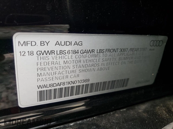 2019 Audi A8 L with VIN WAU8DAF81KN010369, listed as a Copart auction lot 46381143 with 13,921 mi miles. Bid and sale history available at carsss.com. Image 14.