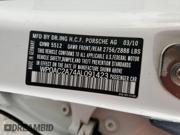 2010 Porsche Panamera Turbo z VIN WP0AC2A74AL091423, wystawiony jako Copart lot #66519724 z przebiegiem Nie podano mil oraz Nie do naprawy • Non repairable. Historia ofert i sprzedaży dostępna na DreamBid. Obrazek 13.
