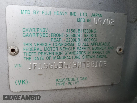 2003 Subaru Forester X with VIN JF1SG63613H738103, listed as a Copart auction lot 71112514 with 192,795 mi miles and Salvage Title. Bid and sale history available at carsss.com. Image 12.