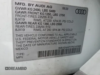 2023 Audi Q5 S line Premium Plus with VIN WA1EAAFY7P2147639, listed as a Copart auction lot 53052525 with 12,411 mi miles and Salvage title. Bid and sale history available at DreamBid. Image 13.