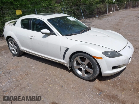 2005 Mazda RX-8 with VIN JM1FE17N150142559, listed as a IAAI auction lot 42145200 with 124,364 mi miles. Bid and sale history available at carsss.com. Image 1.