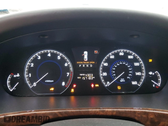 2012 Hyundai Equus Signature with VIN KMHGH4JH3CU055327, listed as a Copart auction lot 44697385 with 157,183 mi miles and Salvage Title. Bid and sale history available at DreamBid. Image 9.
