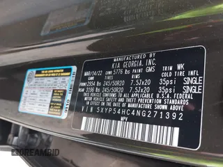 2022 Kia Telluride SX with VIN 5XYP54HC4NG271392, listed as a IAAI auction lot 42019407 with 50,971 mi miles and . Bid and sale history available at DreamBid. Image 9.