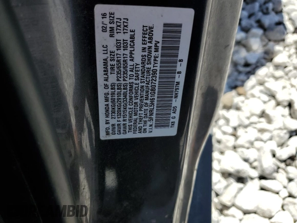 2016 Honda Odyssey EX-L with VIN 5FNRL5H61GB072390, listed as a Copart auction lot 54174445 with 149,088 mi miles and Salvage Title. Bid and sale history available at DreamBid. Image 13.