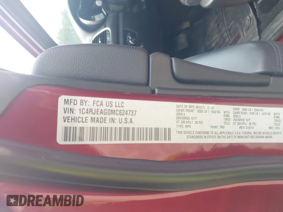 2021 Jeep Grand Cherokee Laredo X z VIN 1C4RJEAG0MC624737, wystawiony jako IAAI lot #42133614 z przebiegiem 61 970 mil mil oraz . Historia ofert i sprzedaży dostępna na DreamBid. Obrazek 9.