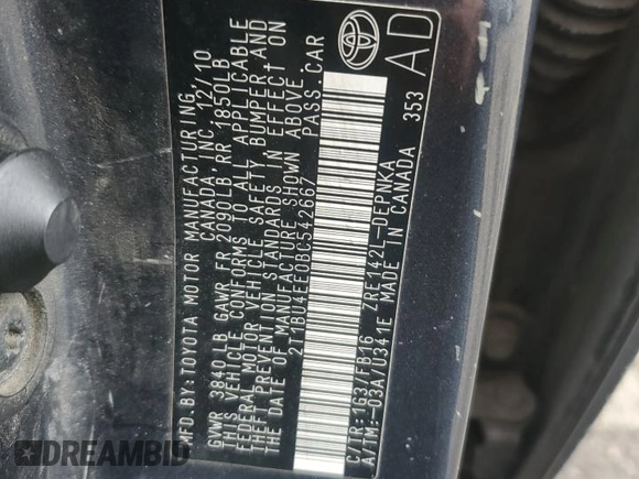 2011 Toyota Corolla L with VIN 2T1BU4EE0BC542667, listed as a Copart auction lot 46845335 with 144,602 mi miles and Salvage Title. Bid and sale history available at carsss.com. Image 12.