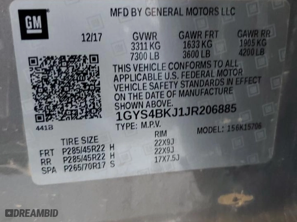 2018 Cadillac Escalade Luxury with VIN 1GYS4BKJ1JR206885, listed as a Copart auction lot 63060664 with 917,423 mi miles and Salvage Title. Bid and sale history available at carsss.com. Image 13.