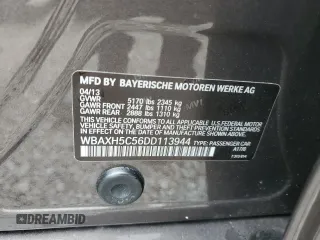 2013 BMW 5 Series 528i xDrive with VIN WBAXH5C56DD113944, listed as a Copart auction lot 60683665 with 15,187 mi miles and Salvage title. Bid and sale history available at DreamBid. Image 12.