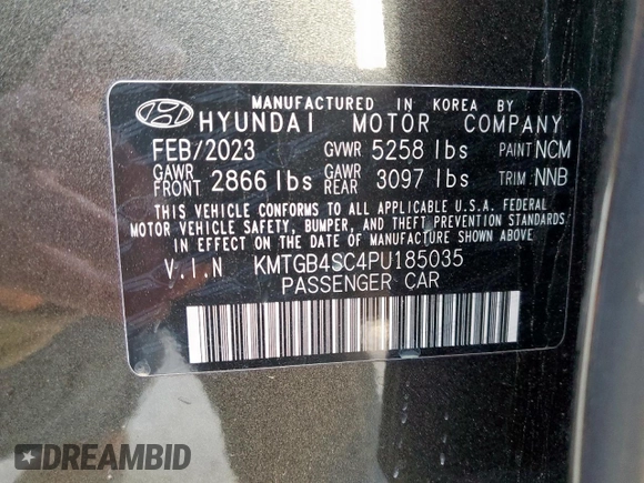 2023 Genesis G80 2.5T with VIN KMTGB4SC4PU185035, listed as a Copart auction lot 52082005 with 45,868 mi miles and Salvage title. Bid and sale history available at DreamBid. Image 14.