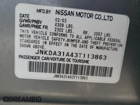 2003 Infiniti I35 Luxury z VIN JNKDA31A43T113863, wystawiony jako Copart lot #58551715 z przebiegiem 78 871 mil mil oraz Szkoda całkowita • Salvage title. Historia ofert i sprzedaży dostępna na DreamBid. Obrazek 12.