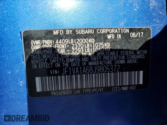 2018 Subaru WRX with VIN JF1VA1A68J9805372, listed as a Copart auction lot 85656324 with 70,572 mi miles and Salvage Title. Bid and sale history available at carsss.com. Image 14.