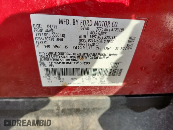 2015 Ford Explorer XLT z VIN 1FM5K8D84FGC64283, wystawiony jako Copart lot #86817364 z przebiegiem 158 966 mil mil oraz Szkoda całkowita • Salvage title. Historia ofert i sprzedaży dostępna na DreamBid. Obrazek 16.
