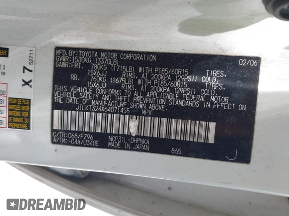 2006 Scion xB z VIN JTLKT324X64071455, wystawiony jako IAAI lot #42280653 z przebiegiem 216 297 mil mil oraz . Historia ofert i sprzedaży dostępna na DreamBid. Obrazek 9.