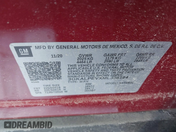 2021 GMC Terrain SLT с VIN 3GKALPEVXML336194, выставлен на аукционе IAAI как лот 41404005 с пробегом 48 059 миль миль и . История ставок и продаж доступна на DreamBid. Изображение 9.