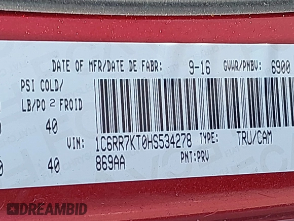 2017 Ram 1500 Express z VIN 1C6RR7KT0HS534278, wystawiony jako IAAI lot #42086941 z przebiegiem 132 986 mil mil oraz . Historia ofert i sprzedaży dostępna na DreamBid. Obrazek 9.