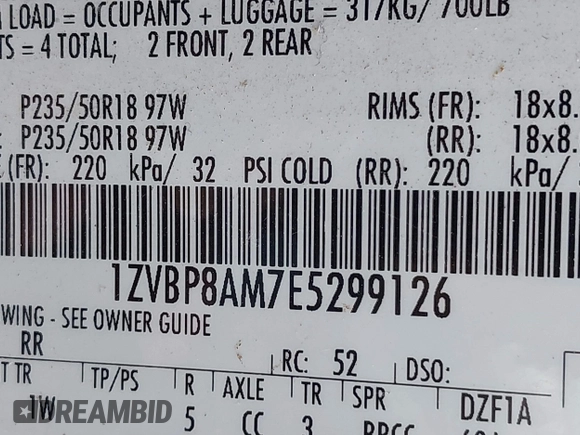 2014 Ford Mustang V6 with VIN 1ZVBP8AM7E5299126, listed as a IAAI auction lot 42343555 with 115,331 mi miles and . Bid and sale history available at DreamBid. Image 9.
