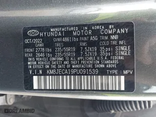 2023 Hyundai Tucson Hybrid Limited with VIN KM8JECA19PU091539, listed as a IAAI auction lot 41926271 with NaN miles. Bid and sale history available at carsss.com. Image 9.