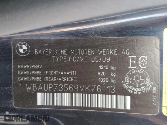 2009 BMW 1 Series 128i with VIN WBAUP73569VK76113, listed as a Copart auction lot 73601344 with Not Provided miles and Salvage Title. Bid and sale history available at carsss.com. Image 12.