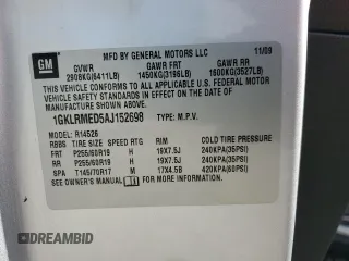 2010 GMC Acadia SLT1 with VIN 1GKLRMED5AJ152698, listed as a Copart auction lot 88130845 with 123,862 mi miles and Salvage title. Bid and sale history available at DreamBid. Image 13.