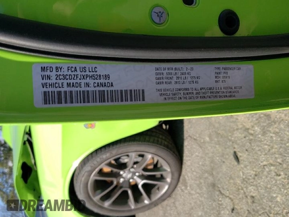 2023 Dodge Challenger R/T Scat Pack Widebody z VIN 2C3CDZFJXPH528189, wystawiony jako Copart lot #87296994 z przebiegiem 53 679 mil mil oraz Szkoda całkowita • Salvage title. Historia ofert i sprzedaży dostępna na DreamBid. Obrazek 12.
