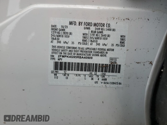 2024 Ford Edge SE z VIN 2FMPK4G95RBA40909, wystawiony jako Copart lot #53816885 z przebiegiem 15 880 mil mil oraz Szkoda całkowita • Salvage title. Historia ofert i sprzedaży dostępna na DreamBid. Obrazek 13.
