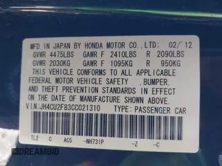 2012 Acura TSX Special Edition with VIN JH4CU2F83CC021310, listed as a IAAI auction lot 41668995 with 173,111 mi miles. Bid and sale history available at carsss.com. Image 9.