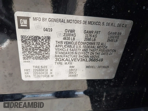 2019 GMC Terrain SLT with VIN 3GKALVEV3KL368549, listed as a IAAI auction lot 41861362 with 118,522 mi miles. Bid and sale history available at carsss.com. Image 9.