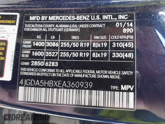 2014 Mercedes-Benz M 350 with VIN 4JGDA5HBXEA360939, listed as a IAAI auction lot 41931512 with 168,988 mi miles and . Bid and sale history available at DreamBid. Image 9.