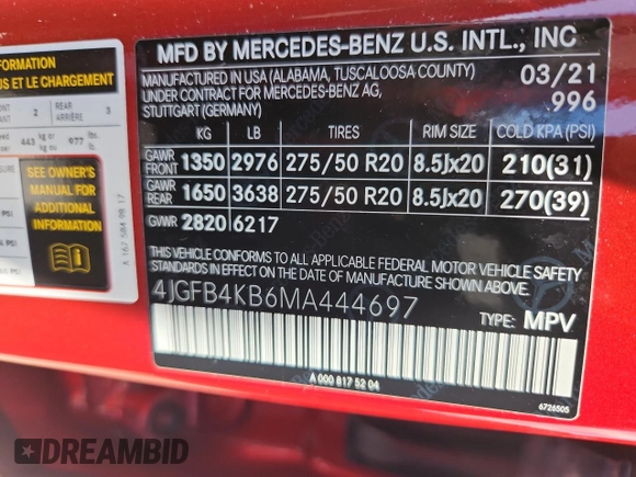 2021 Mercedes-Benz GLE 350 with VIN 4JGFB4KB6MA444697, listed as a Copart auction lot 63229195 with 58,566 mi miles and Non repairable. Bid and sale history available at DreamBid. Image 13.